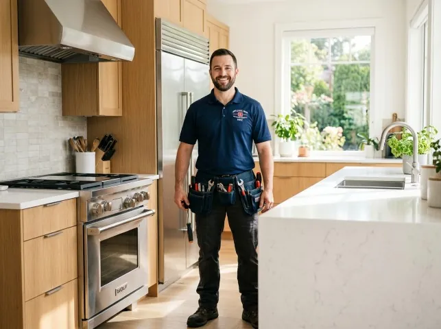 Appliance Repair Hero technician in a Athol, ID kitchen after an appliance repair